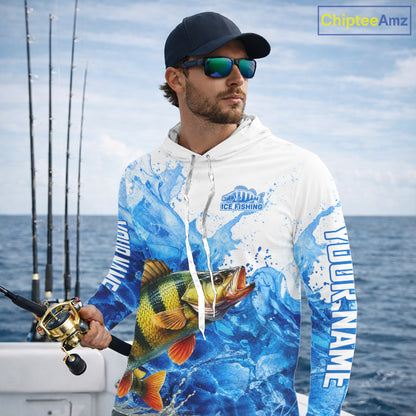 Yellow Perch Fishing Shirts Hooded, Ice Fishing Long Sleeve Shirt For Men, Yellow Perch Fishing Apparel NHT1387
