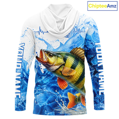 Yellow Perch Fishing Shirts Hooded, Ice Fishing Long Sleeve Shirt For Men, Yellow Perch Fishing Apparel NHT1387