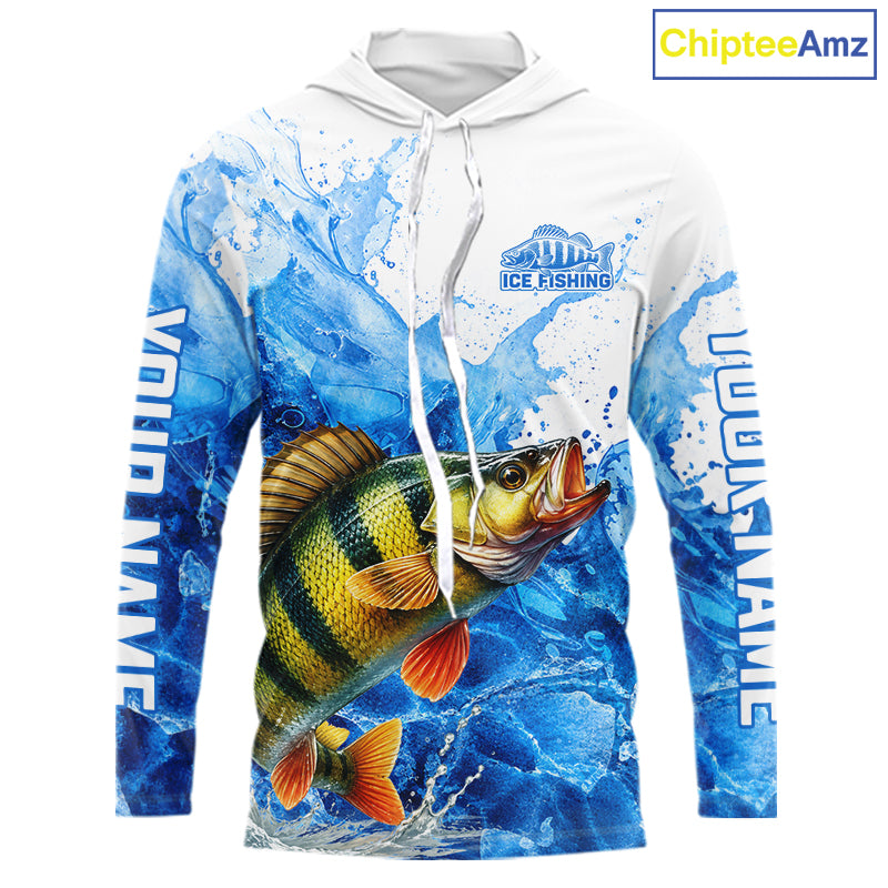 Yellow Perch Fishing Shirts Hooded, Ice Fishing Long Sleeve Shirt For Men, Yellow Perch Fishing Apparel NHT1387