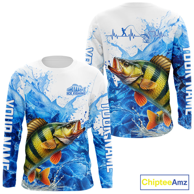 Yellow Perch Fishing Shirt, Ice Fishing Long Sleeve Shirt For Men, Yellow Perch Fishing Apparel NHT1387