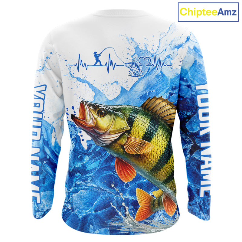Yellow Perch Fishing Shirt, Ice Fishing Long Sleeve Shirt For Men, Yellow Perch Fishing Apparel NHT1387