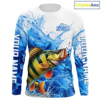 Yellow Perch Fishing Shirt, Ice Fishing Long Sleeve Shirt For Men, Yellow Perch Fishing Apparel NHT1387