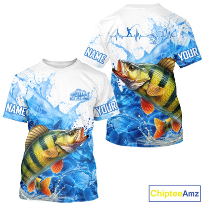 Yellow Perch Fishing Shirts Short Sleeve, Ice Fishing Long Sleeve Shirt For Men, Yellow Perch Fishing Apparel NHT1387