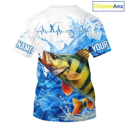 Yellow Perch Fishing Shirts Short Sleeve, Ice Fishing Long Sleeve Shirt For Men, Yellow Perch Fishing Apparel NHT1387