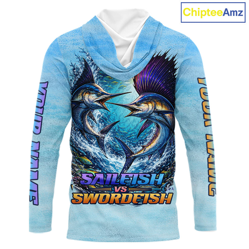 Personalized Sailfish Vs Swordfish Fishing Saltwater Long Sleeve Fishing Shirts NHT419