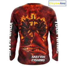 Load image into Gallery viewer, Red Sailfish Fishing Shirts Long Sleeve, Personalized Men's Fishing Shirt NHT421