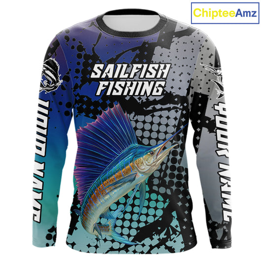 Sailfish Fishing Shirt Blue Camo Custom Name, Sailfish Fishing Team Jerseys NHT475