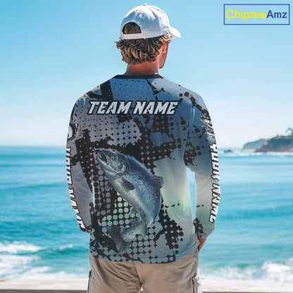 Chinook Salmon Fishing Shirt Gray Camo Custom Name, Chinook Salmon Fishing Team Jerseys NHT478
