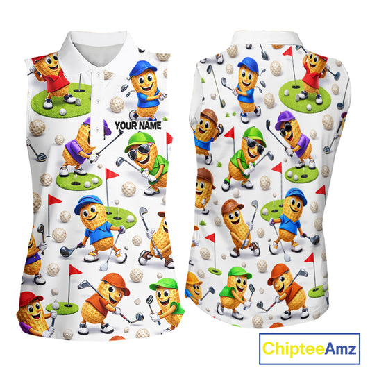 Peanut Womens Sleeveless Golf Polo Shirt, Funny Peanut Golf Shirt Cool Golf Apparel NHT563