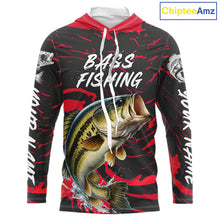 Load image into Gallery viewer, Custom Largemouth Bass Fishing Shirts Long Sleeve Hooded – Performance Tournament Jersey For Men| Red NHT769