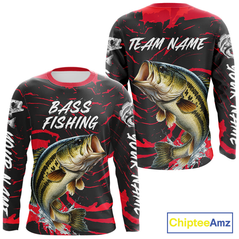 Custom Largemouth Bass Fishing Shirts Long Sleeve – Performance Tournament Jersey For Men| Red NHT769