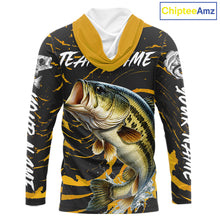 Load image into Gallery viewer, Custom Largemouth Bass Fishing Shirts Long Sleeve Hooded – Performance Tournament Jersey For Men| Yellow NHT770