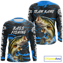 Load image into Gallery viewer, Custom Largemouth Bass Fishing Shirts Long Sleeve – Performance Tournament Jersey For Men| Blue NHT771
