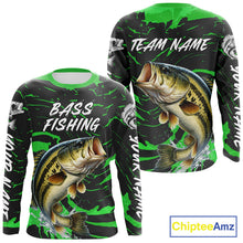 Load image into Gallery viewer, Custom Largemouth Bass Fishing Shirts Long Sleeve – Performance Tournament Jersey For Men| Green NHT772