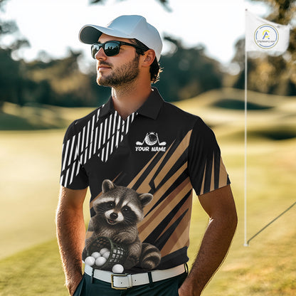 Personalized Raccoon Mens Golf Polo Shirt For Team, Brown Pattern Sport Golf Jersey NHT934
