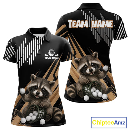 Personalized Raccoon Womens Golf Polo Shirt For Team, Brown Pattern Sport Golf Tournament NHT934
