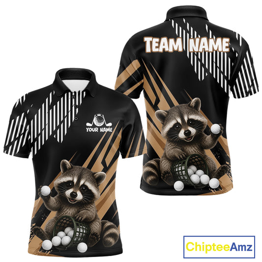 Personalized Raccoon Mens Golf Polo Shirt For Team, Brown Pattern Sport Golf Jersey NHT934
