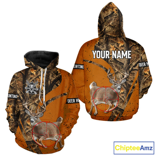 Orange Camo Deer Hunting Shirt, Deer with Scope Silhouette, Whitetail Season NHT238