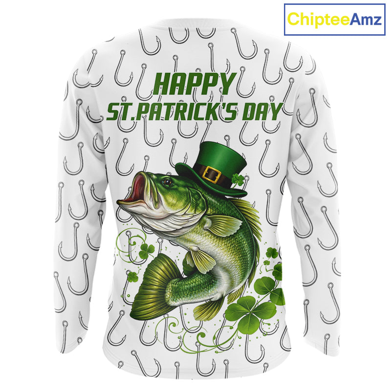 Custom St Patrick's Day Bass Fishing Long Sleeve Shirt For Men, Performance Fishing Shirts NHT423