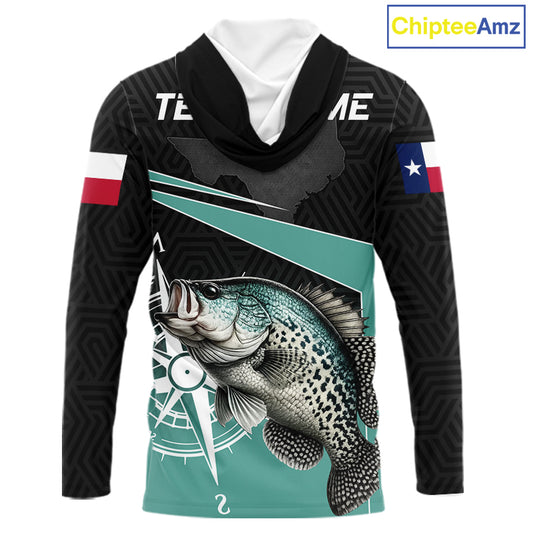 Texas Crappie Fishing Jersey, Texas Flag Patriot Custom Name Hooded Fishing Shirts Long Sleeve NHT568