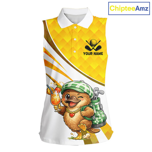 Funny Platypus Womens Sleeveless Golf Polo Shirt, Golf Course Summer Outfit, Sporty Animal Golf Gift NHT573