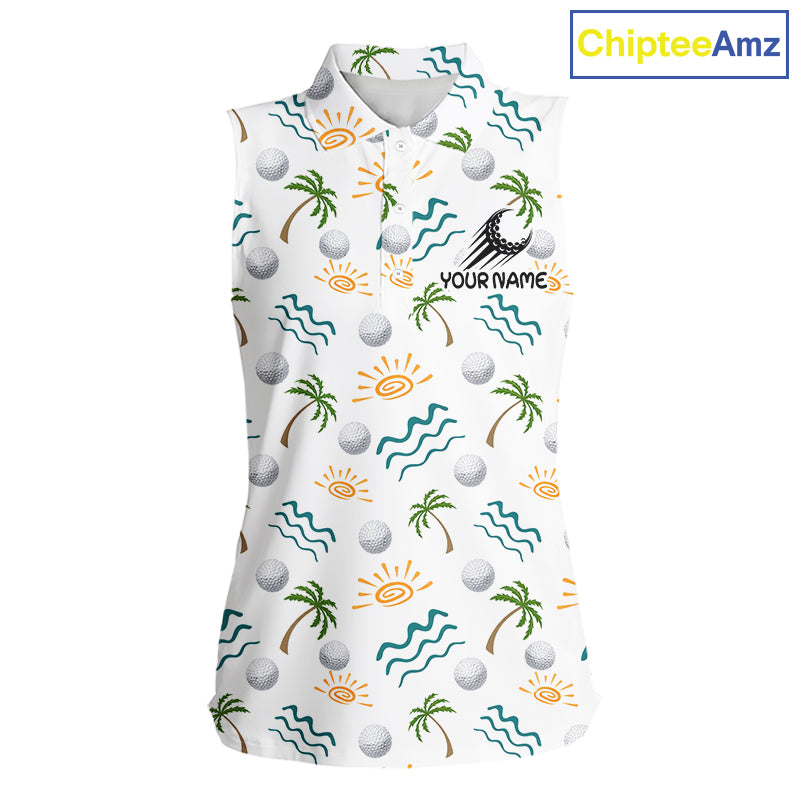Personalized Tropical Palm Trees Sleeveless Womens Golf Polo Shirts Summers Team Golf Clothes NHT778