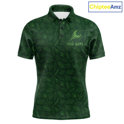Personalized green leaf golf polo shirt for men with custom team name NHT938