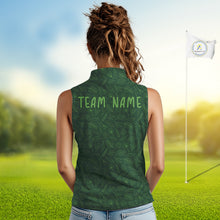 Load image into Gallery viewer, Personalized Green Leaf Womens Sleeveless Golf Polo Shirt, Personalized Team Name Golf Tops NHT938