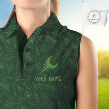 Load image into Gallery viewer, Personalized Green Leaf Womens Sleeveless Golf Polo Shirt, Personalized Team Name Golf Tops NHT938
