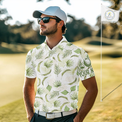 Green tropical men golf polo shirt custom team white golf shirt for golfer