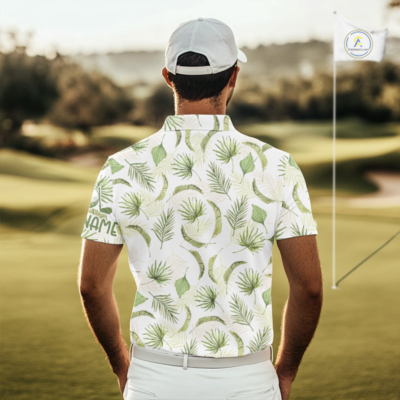 Green Tropical Mens Golf Polo Shirts Custom Team White Golf Shirt For Golfer NHT942