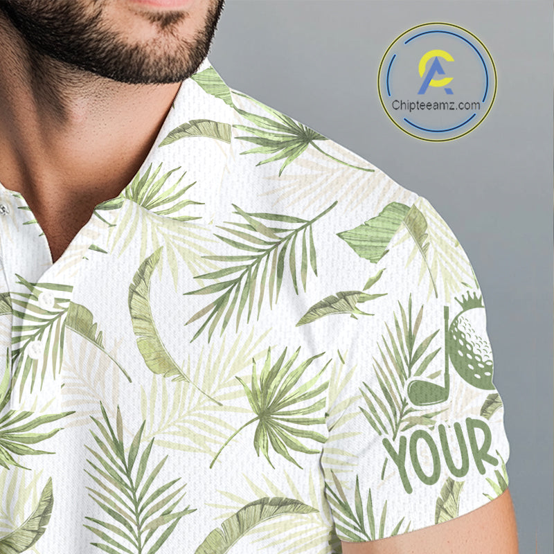 Green Tropical Mens Golf Polo Shirts Custom Team White Golf Shirt For Golfer NHT942