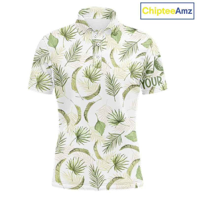 Green tropical men golf polo shirt custom team white golf shirt for golfer
