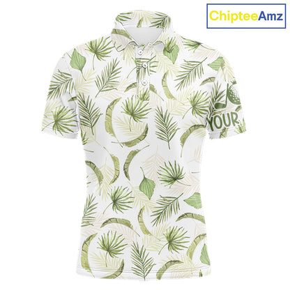 Green tropical men golf polo shirt custom team white golf shirt for golfer