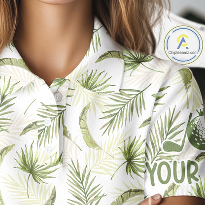 Green Tropical Womens Golf Polo Shirts Custom Team White Golf Shirt For Golfer NHT942