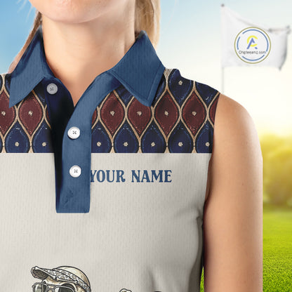 Custom Blue Red Argyle Sleeveless Womens Golf Polo Shirt Skull Flamingo Design, Personalized Team Name Shirt NHT794