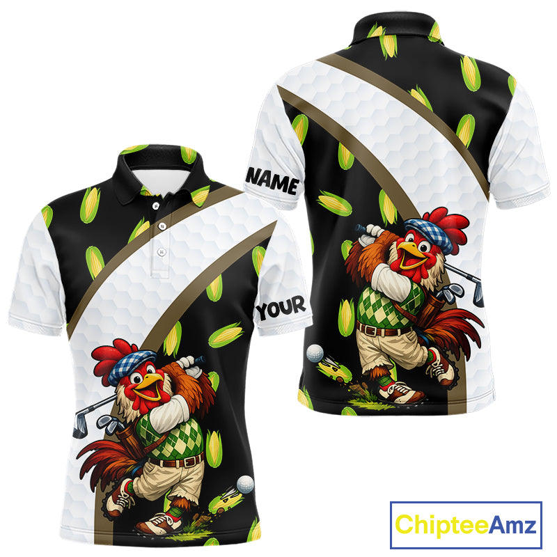 Funny chicken golfer team polo for men with breathable fabric and custom name