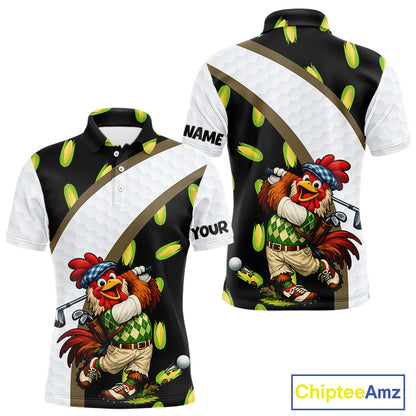 Funny chicken golfer team polo for men with breathable fabric and custom name