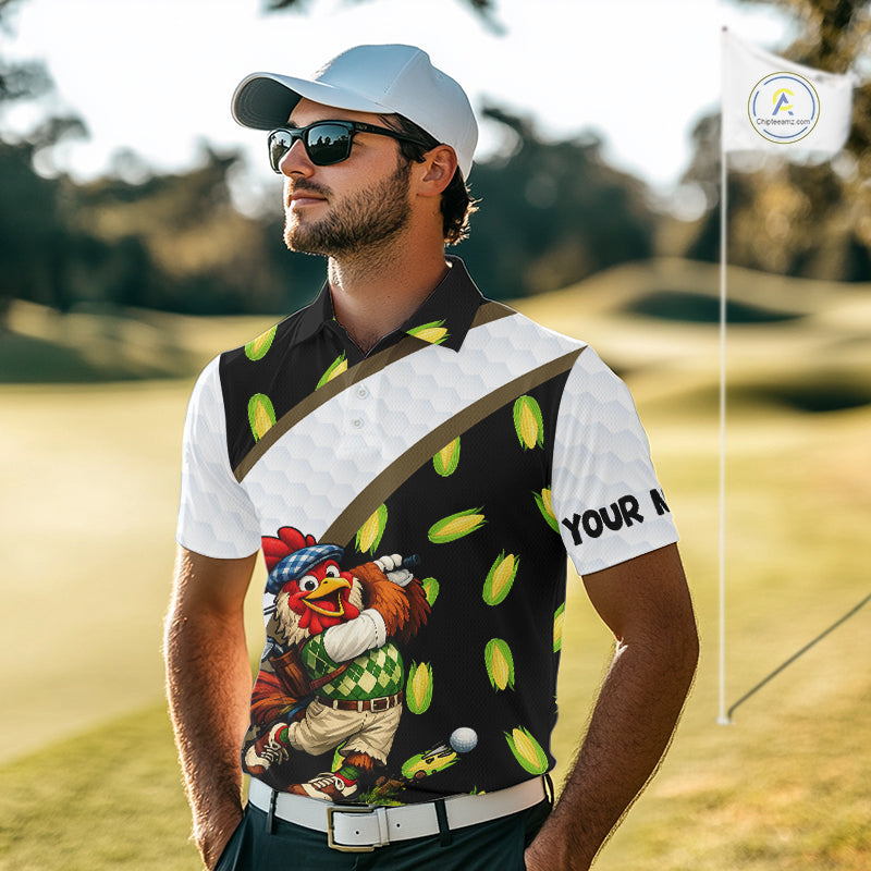 Funny chicken golfer team polo for men with breathable fabric and custom name