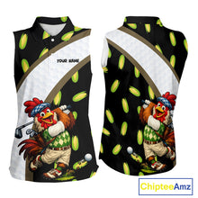Load image into Gallery viewer, Personalized Rooster Womens Sleeveless Golf Polo Shirt  Funny Chicken Golfer Team Polo