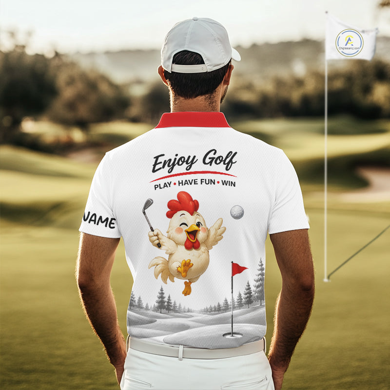 Funny chicken golf polo shirt personalized custom name golf lover polo for men