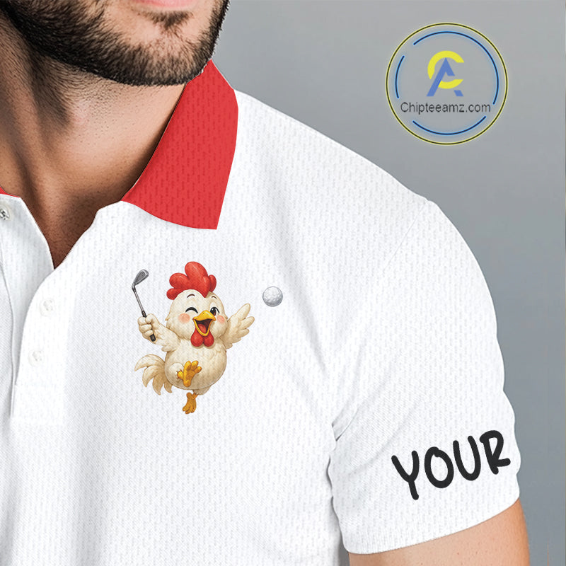 Funny Chicken Golf Polo Shirt Personalized Custom Name Golf Lover Polo For Men NHT948