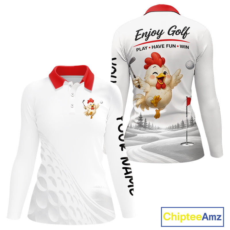 Funny Chicken Golf Polo Shirt for Womens  Personalized Golf Lover Custom Name