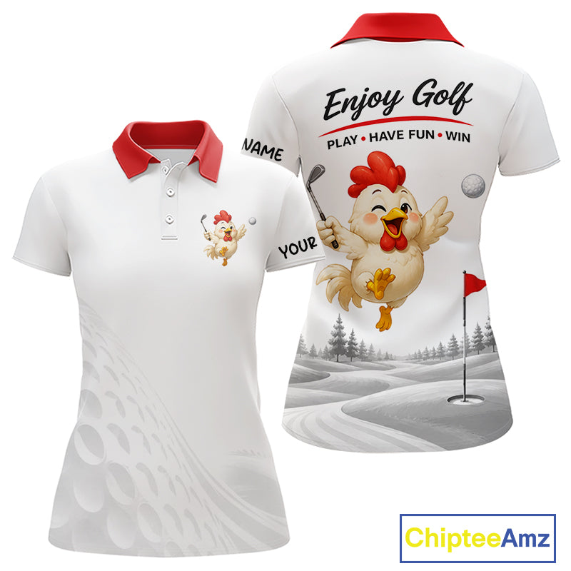 Funny Chicken Golf Polo Shirt for Womens  Personalized Golf Lover Custom Name