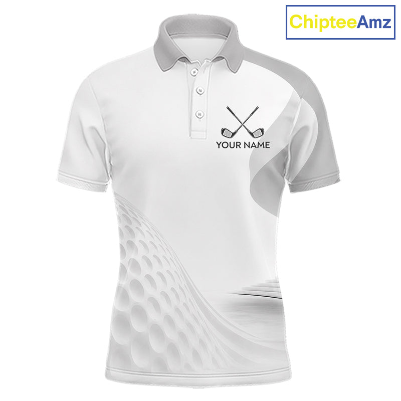 Personalized golf ball polo shirt gray golf pattern custom name golf polo for men