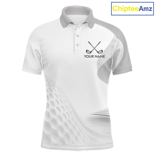 Personalized golf ball polo shirt gray golf pattern custom name golf polo for men