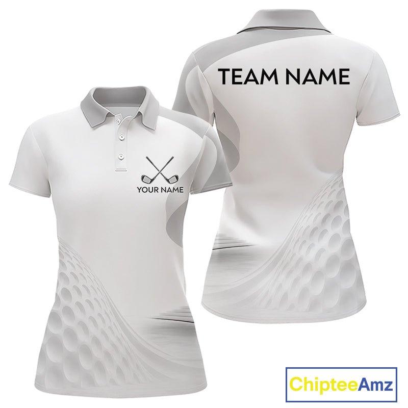 Personalized Golf Ball Polo Shirt for Womens  Gray Golf Pattern Custom Name