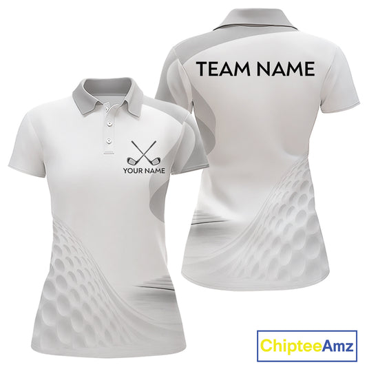 Personalized Golf Ball Polo Shirt for Womens  Gray Golf Pattern Custom Name