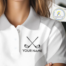 Load image into Gallery viewer, Personalized Golf Ball Polo Shirt Gray Golf Pattern Custom Name Golf Polo For Womens NHT950