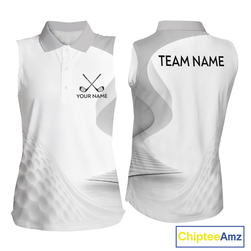 Personalized Golf Ball Womens Sleeveless Polo Shirt for Womens  Gray Golf Pattern Custom Name
